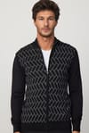 Erkek Slim Fit Dar Kesim Yarım Balıkçı Yaka Fermuarlı Önü Desenli Hırka