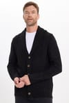 Slim Fit Dar Kesim Desenli Yumuşak Dokulu Düğmeli Siyah Erkek Hırka