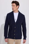 Slim Fit Dar Kesim Desenli Yumuşak Dokulu Düğmeli Lacivert Erkek Hırka