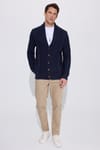 Slim Fit Dar Kesim Desenli Yumuşak Dokulu Düğmeli Lacivert Erkek Hırka
