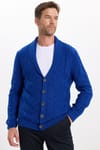 Slim Fit Dar Kesim Desenli Yumuşak Dokulu Düğmeli Sax Mavi Erkek Hırka