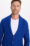 Slim Fit Dar Kesim Desenli Yumuşak Dokulu Düğmeli Sax Mavi Erkek Hırka