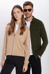 Erkek Slim Fit Dar Kesim Bej Dik Yaka Fermuarlı Düz Hırka