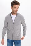 Erkek Slim Fit Dar Kesim Açık Gri Dik Yaka Fermuarlı Düz Hırka