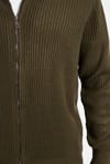 Erkek Slim Fit Dik Yaka Fermuarlı Haki Düz Hırka