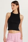 Kadın Slim Fit Halter Yaka Modal Kumaş Siyah Atlet