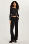Kadın Slim Fit Fermuarlı Pileli Cepli Siyah Pantolon