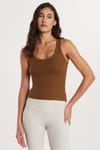 Kadın Slim Fit Dar Kesim Kalın Askılı Fitilli Görünümlü Basic Kahverengi Atlet