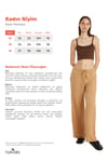 Kadın Regular Fit Beli Bağlamalı Keten Geniş Paça Bej Pantolon