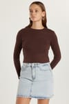 Kadın Slim Fit Dar Kesim Bisiklet Yaka Kahverengi Bluz