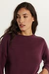 Kadın Oversize Geniş Kesim Düşük Kol Bisiklet Yaka Bordo Sweatshirt