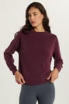 Kadın Oversize Geniş Kesim Düşük Kol Bisiklet Yaka Bordo Sweatshirt