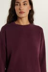 Kadın Oversize Geniş Kesim Düşük Kol Bisiklet Yaka Bordo Sweatshirt