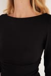 Kadın Slim Fit Dar Kesim Geniş Yaka Siyah Bluz
