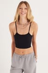 Kadın Slim Fit Dar Kesim İnce Askılı U Yaka Siyah Crop Atlet