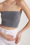 Kadın Slim Fit Pamuklu Straplez Düz Antrasit Bluz
