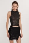 Kadın Slim Fit Dar Kesim Sıfır Kol Payetli Halter Yaka Siyah Bluz