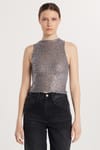 Kadın Slim Fit Dar Kesim Sıfır Kol Payetli Halter Yaka Gri Bluz