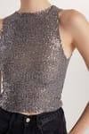 Kadın Slim Fit Dar Kesim Sıfır Kol Payetli Halter Yaka Gri Bluz