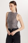 Kadın Slim Fit Dar Kesim Sıfır Kol Payetli Halter Yaka Gri Bluz