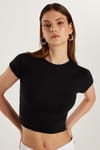 Kadın Slim Fit Dar Kesim Kısa Kollu Bisiklet Yaka Siyah Tişört