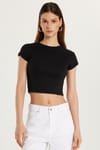 Kadın Slim Fit Dar Kesim Kısa Kollu Bisiklet Yaka Siyah Tişört