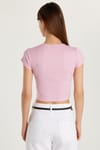 Kadın Slim Fit Dar Kesim Kısa Kollu Bisiklet Yaka Pembe Tişört