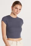 Kadın Slim Fit Dar Kesim Kısa Kollu Bisiklet Yaka Antrasit Tişört