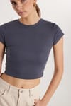 Kadın Slim Fit Dar Kesim Kısa Kollu Bisiklet Yaka Antrasit Tişört