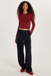 Kadın Relax Fit Rahat Kesim Cepli Geniş Paça Lacivert Pantolon