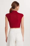 Kadın Slim Fit Dar Kesim Lastikli Kısa Kol Bordo Bisiklet Yaka Bluz