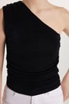 Kadın Slim Fit Dar Kesim Omzu Açık Düz Siyah Bluz