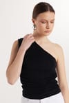 Kadın Slim Fit Dar Kesim Omzu Açık Düz Siyah Bluz