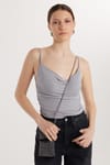 Kadın Slim Fit Dar Kesim İnce Askılı Gri Bluz