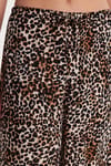 Kadın Slim Fit Dar Kesim Beli Lastikli Bağlamalı Leopar Desenli Pantolon