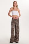 Kadın Slim Fit Dar Kesim Beli Lastikli Bağlamalı Leopar Desenli Pantolon