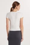 Kadın Slim Fit Dar Kesim Kısa Kollu Baskılı Ekru Tişört