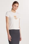 Kadın Slim Fit Dar Kesim Kısa Kollu Baskılı Ekru Tişört