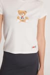 Kadın Slim Fit Dar Kesim Kısa Kollu Baskılı Ekru Tişört