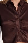 Kadın Slim Fit Dar Kesim Uzun Kollu  Klasik Yaka Kahverengi Gömlek