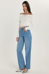 Kadın Regular Fit Geniş Paça Mavi Jean Pantolon