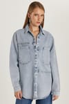Kadın Regular Fit %100 Pamuk Uzun Kollu Mavi Denim Gömlek