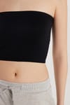 Kadın Slim Fit Dar Kesim Straplez Dikişsiz Siyah Crop Atlet