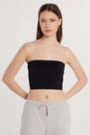 Kadın Slim Fit Dar Kesim Straplez Dikişsiz Siyah Crop Atlet