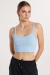 Kadın Slim Fit Kare Yaka Düz Basic Mavi Atlet