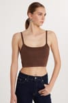 Kadın Slim Fit Kare Yaka Düz Basic Kahverengi Atlet