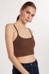 Kadın Slim Fit Kare Yaka Düz Basic Kahverengi Atlet