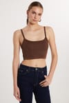 Kadın Slim Fit Kare Yaka Düz Basic Kahverengi Atlet