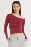 Kadın Slim Fit Dar Kesim Omuz Detaylı Bordo Bluz