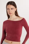 Kadın Slim Fit Dar Kesim Omuz Detaylı Bordo Bluz